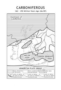 Map of the geography of the British Isles during the Carboniferous Period 350 million years ago.